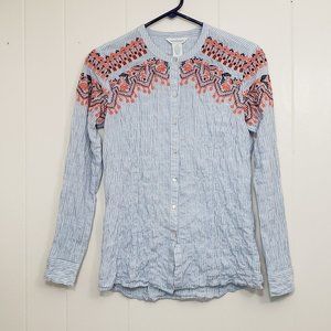 Sundance Seize The Day Shirt Banded Collar Embroidered Textured Boho SZ XS